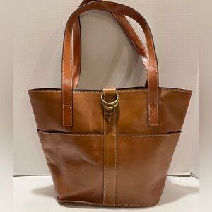 Patricia Nash Espelette Leather Bucket Tote Bag Brown